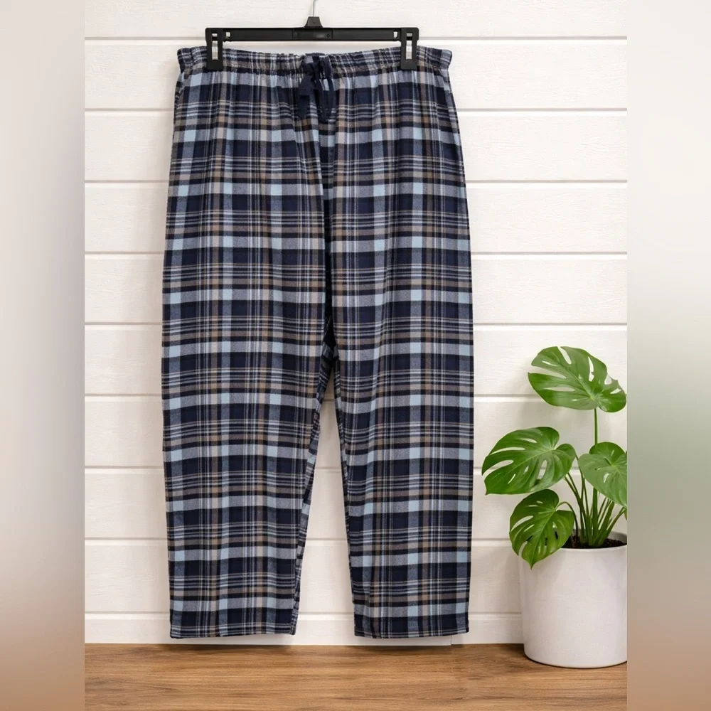 💙👉Men’s Plaid Pajama Pants | Drawstring Lounge Sleep Pants Blue Relaxed Fit